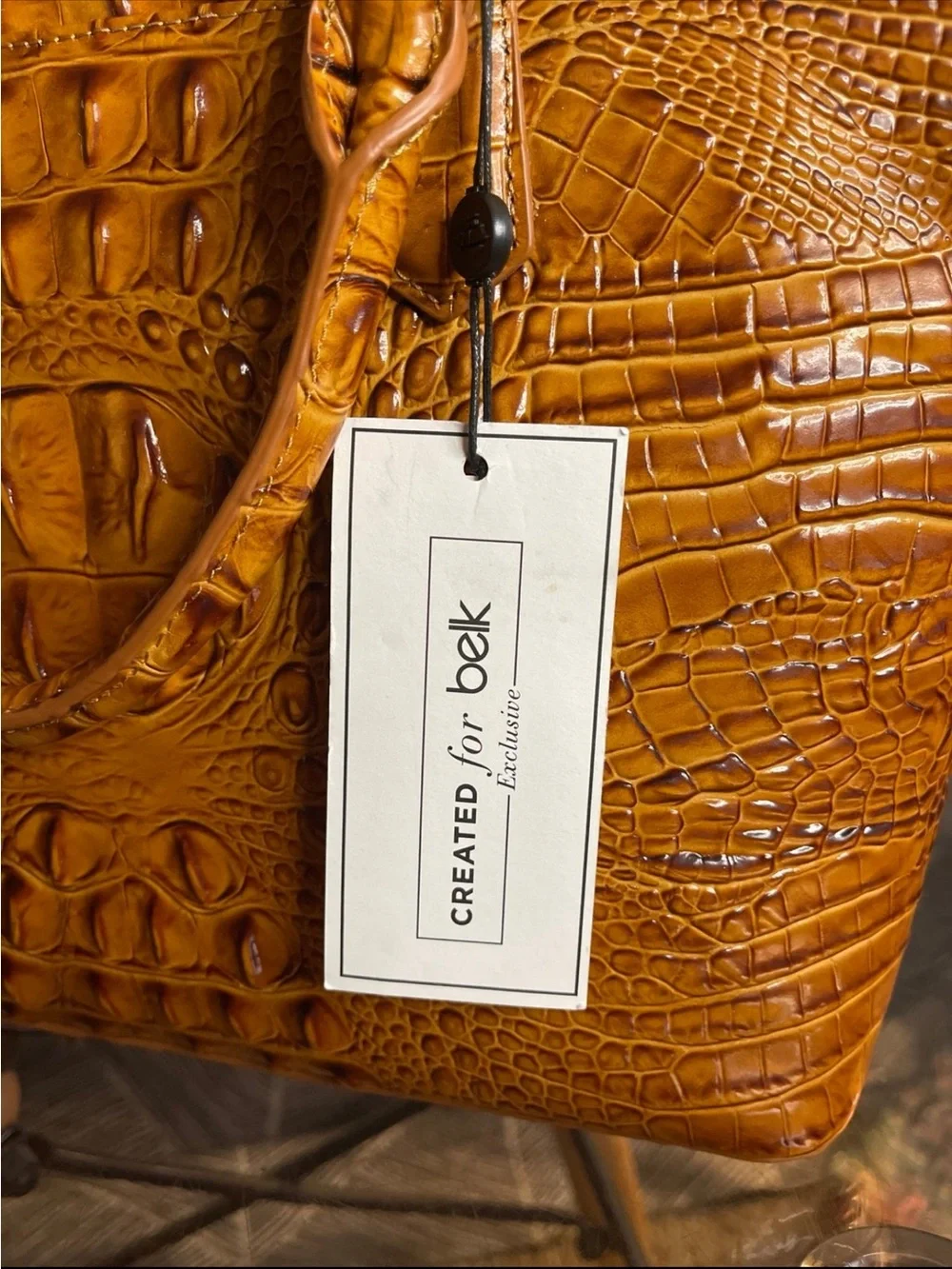 Brahmin Croc-Embossed Satchel - Cognac